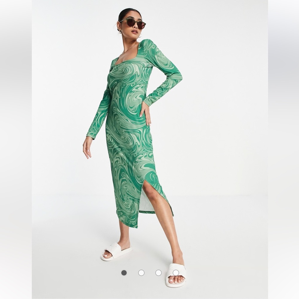 ASOS Vero Moda Green Marble Long Sleeve Dress